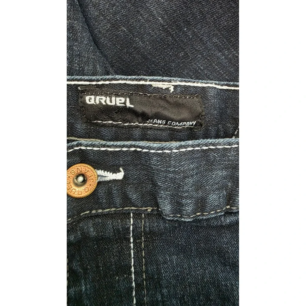 Qruel Jeans Company Mens 46 Dark Wash Straight Leg Contrast Stitch Denim Jeans